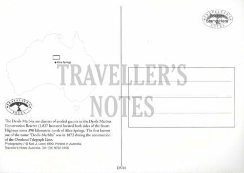 Devils Marbles Post Card back