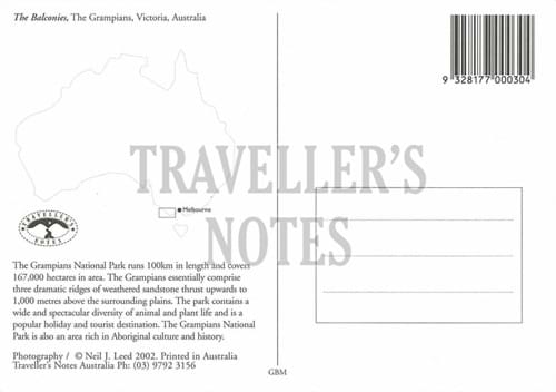 The Grampians Rock Formation Post card back