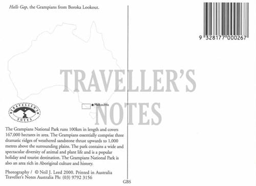 The Grampians Scenic View Post Card back