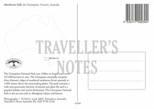 The Grampians Waterfall Post card back