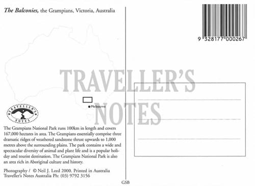 The Grampians Rock Formation Post Card back