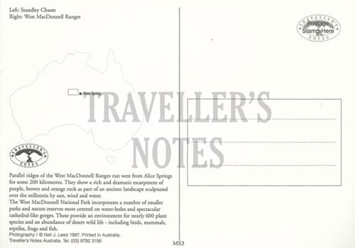 West MacDonnell Ranges Post Card back