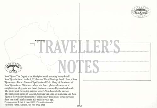 Kata Tjuta Post Card back